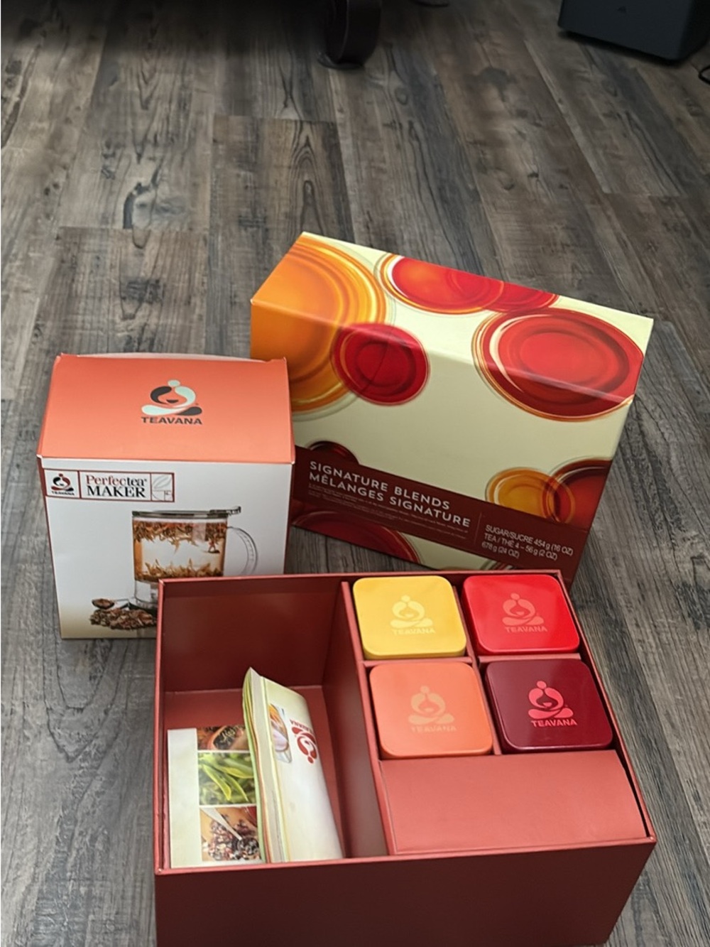 Vintage Teavana empty canister set with brand new perfect tea maker in box